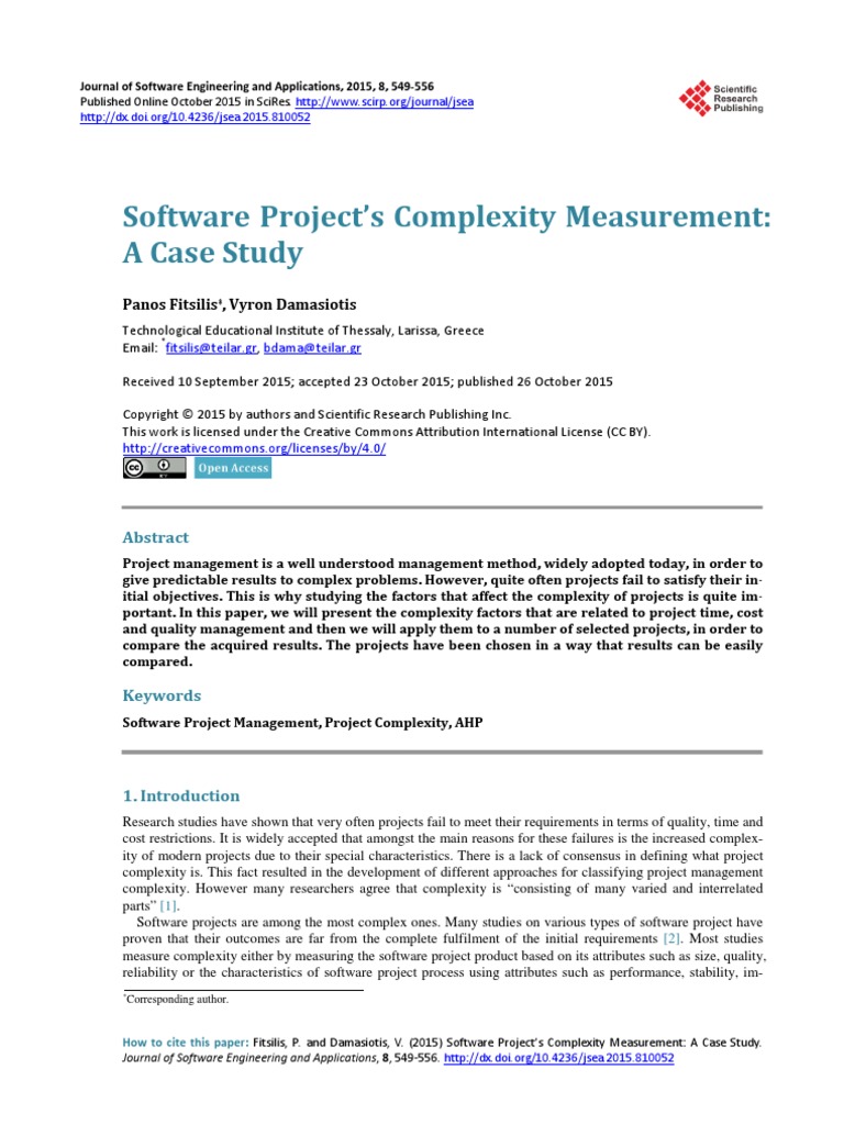 Software Project's Complexity Measurement | PDF | Complexity | Decision ...
