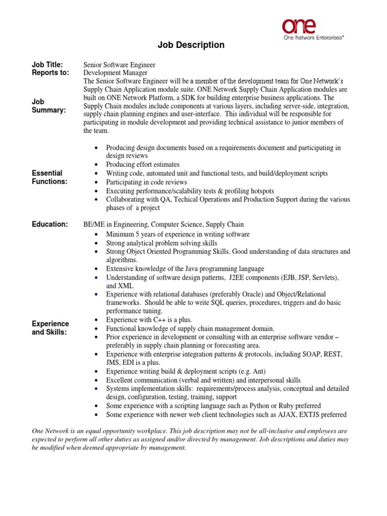 One Network JD - Sr. Jr. Software Engineer (Java) | PDF | Software ...