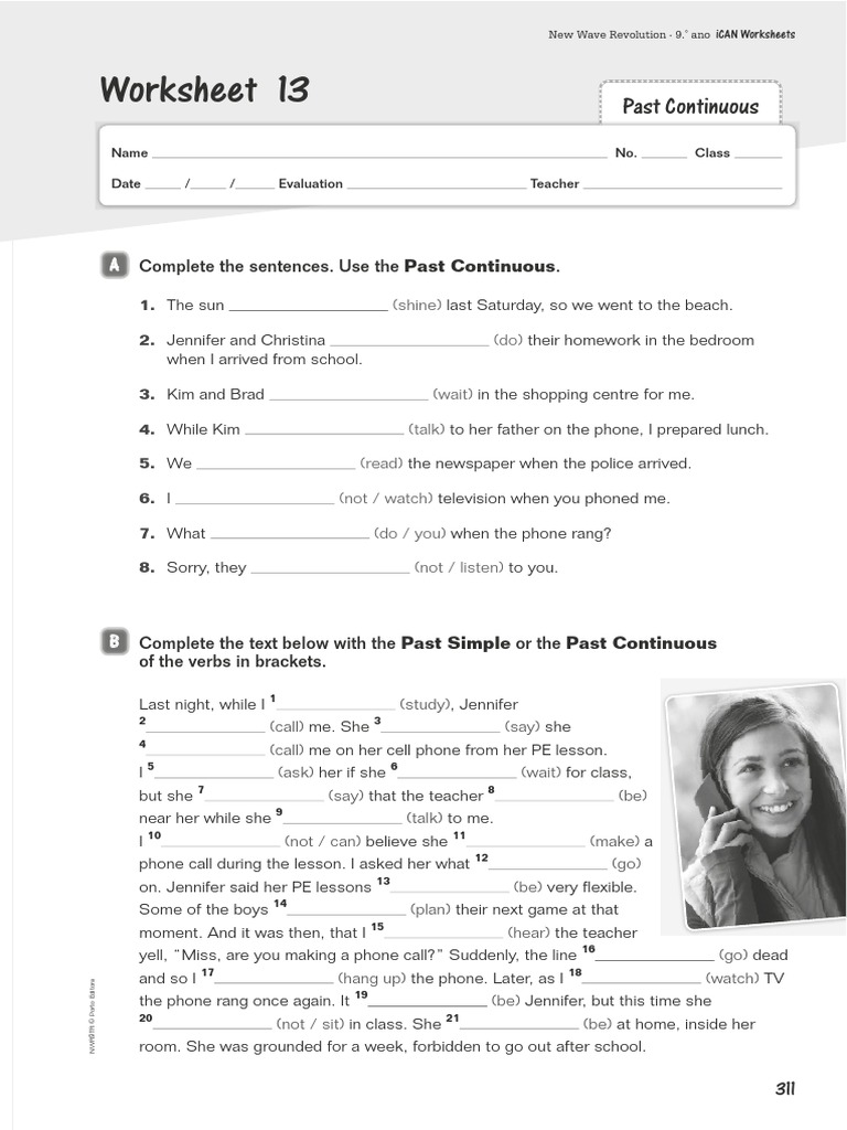 Worksheet 13: Past Continuous | PDF | Linguistics | Grammar