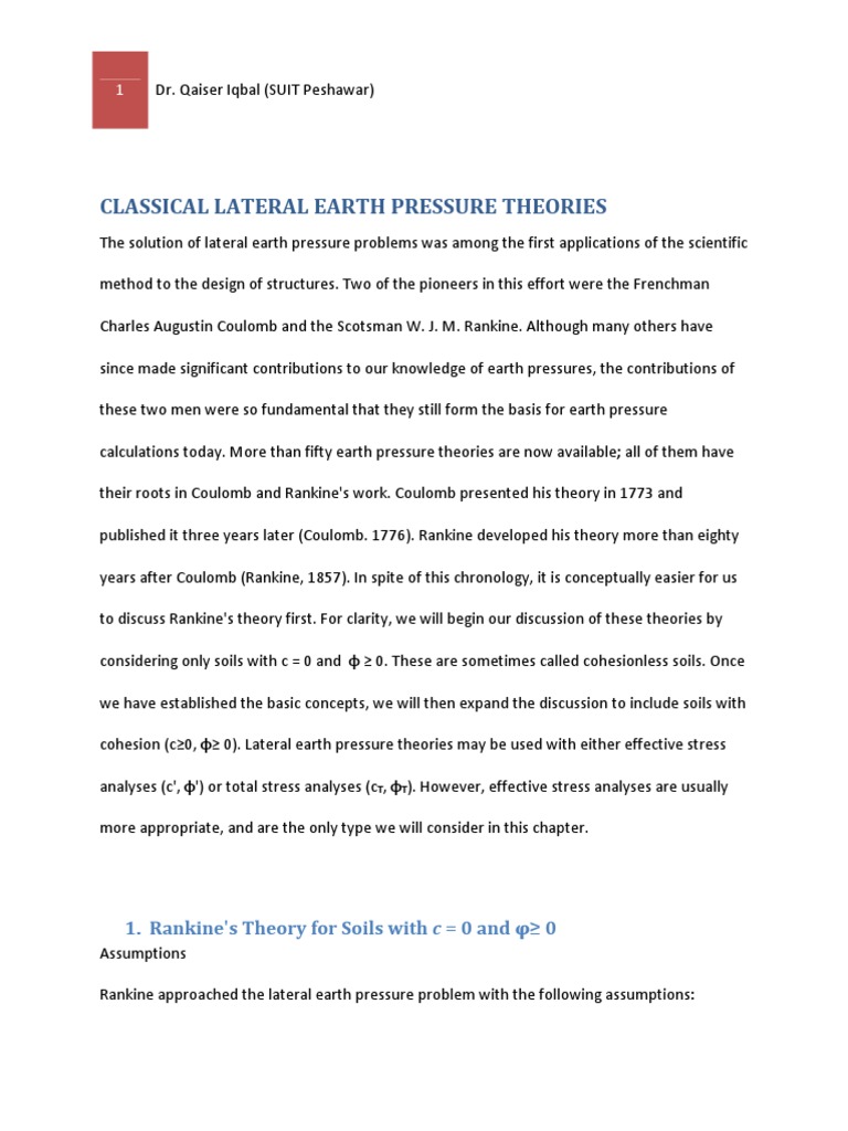 Lecture 06 - Earth Pressure Theories | PDF | Applied And ...