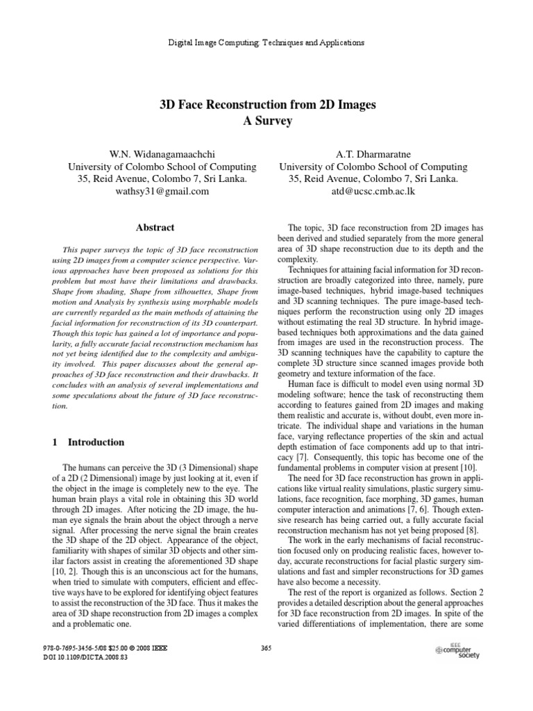 3D Face Reconstruction From 2D Images - A Survey | PDF | Texture ...