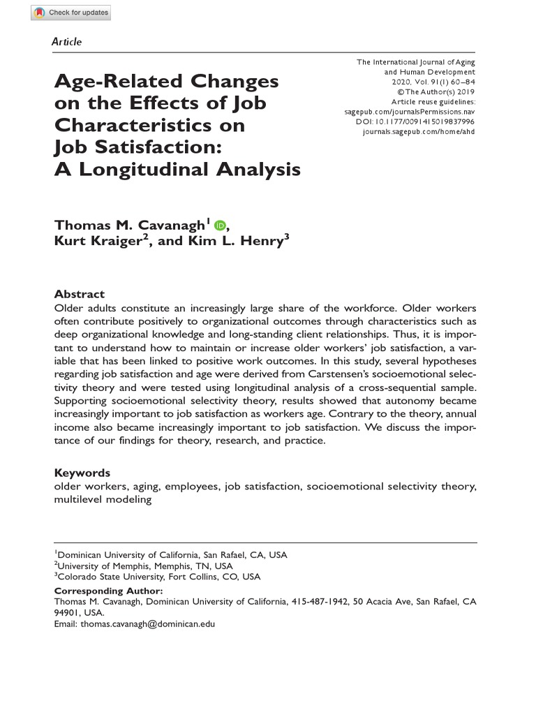 Age-Related Changes On The Effects of Job Characteristics On Job ...