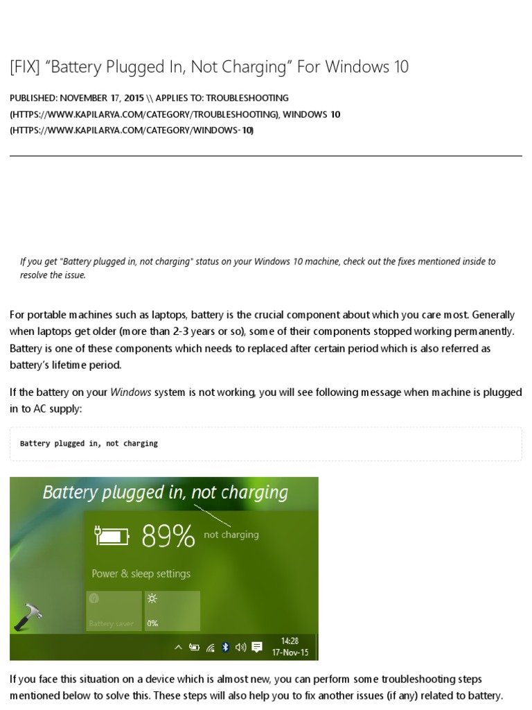 (FIX) Battery Plugged In, Not Charging'' For Windows 10 PDF