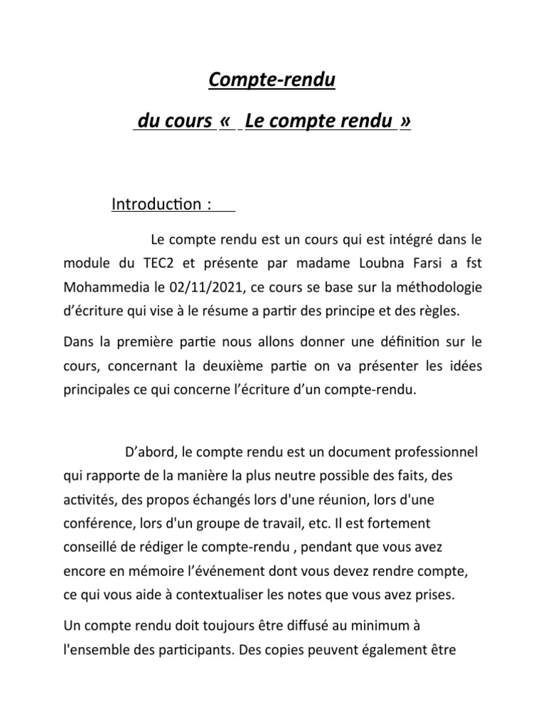 Guide de rédaction d'un compte rendu | PDF | Évolution de carrière