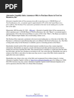 Alternative Liquidity Index Announces Offer To Purchase Shares in TreeCon Resources, Inc.