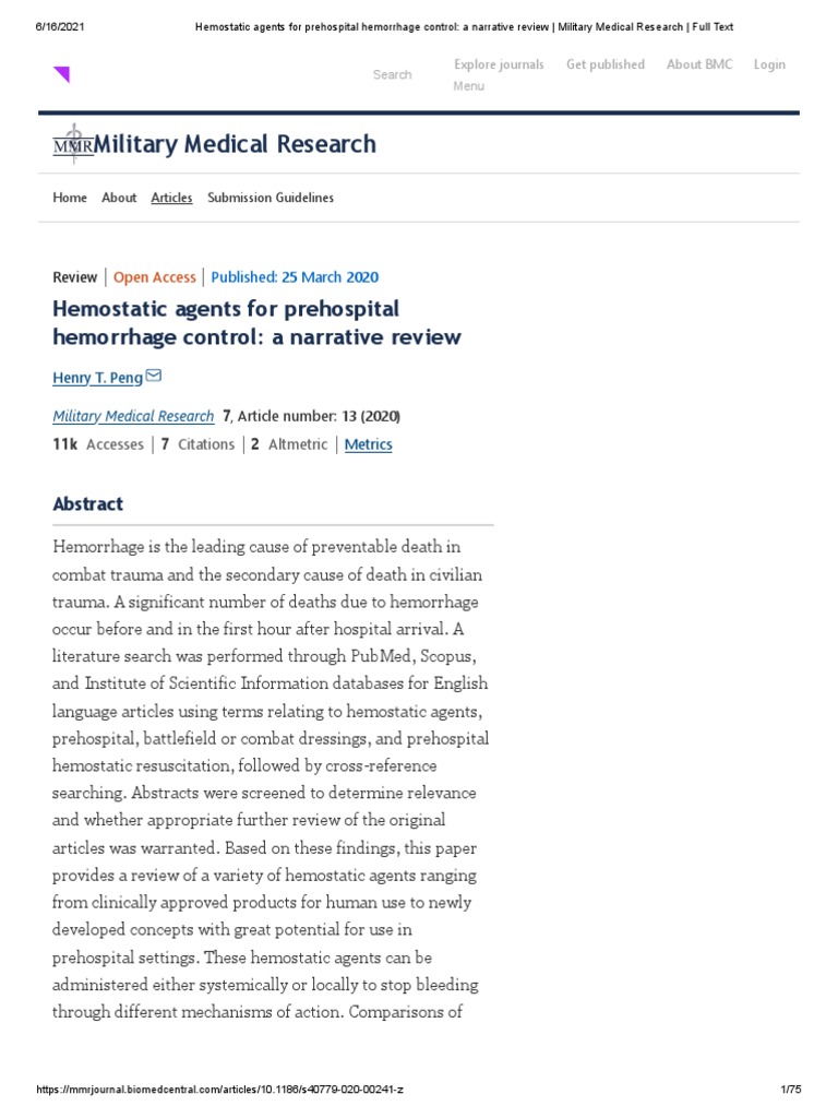 Hemostatic Agentshemorrhage Control | PDF | Bleeding | Hemostasis