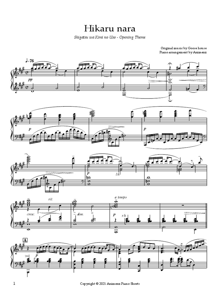 Shigatsu wa Kimi no Uso OP Hikaru Nara Full Score (1) - PDF Archive