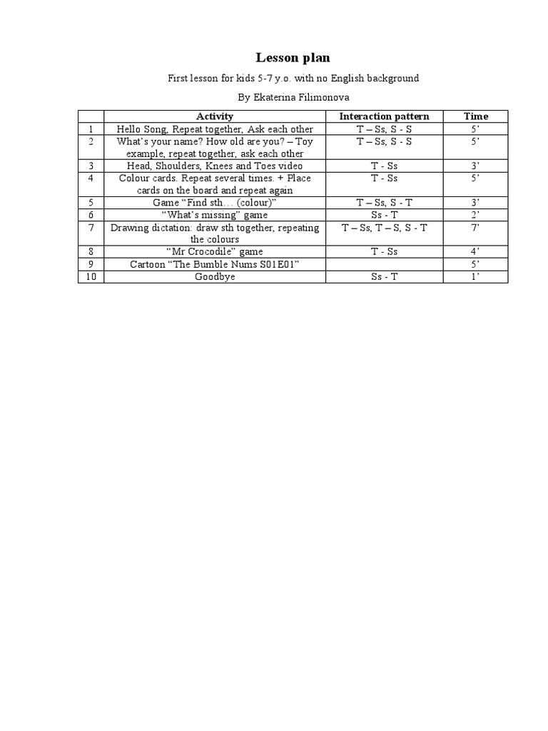 Lesson Plan: Activity Interaction Pattern Time | PDF | Language Arts ...