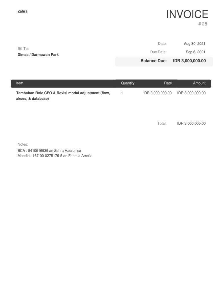 Invoice #28 for CEO Role Adjustment | PDF