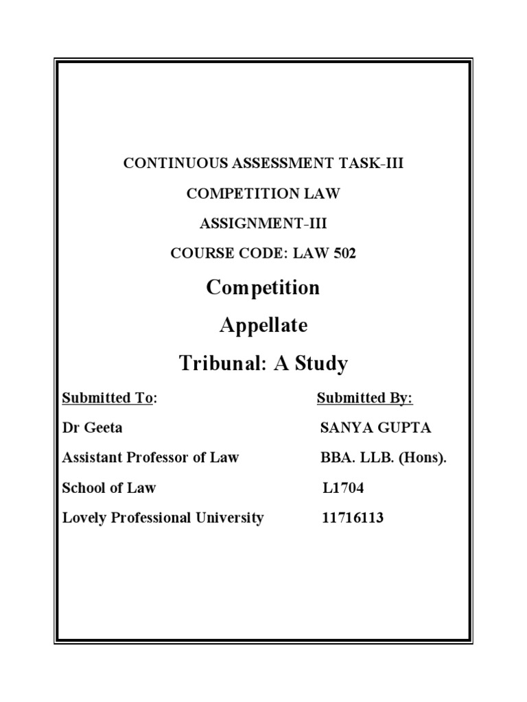 Competition Appellate Tribunal A Study PDF Tribunal Appeal