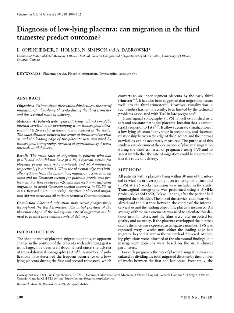 Diagnosis Of Low Lying Placenta Can Migration In The Third Trimester