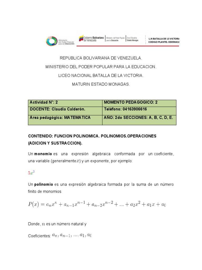 Matematica 2do Año I Guia 2do Momento Profe. Claudia Calderon | PDF ...