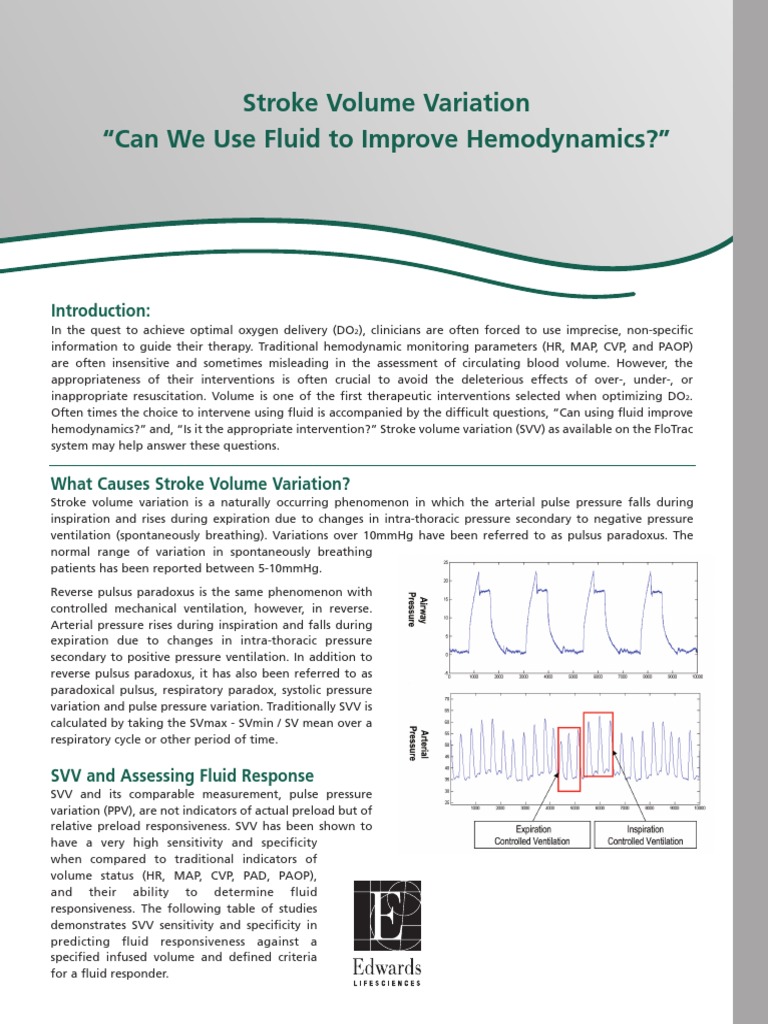 Edwards SVV Handout PDF Hemodynamics Pulse