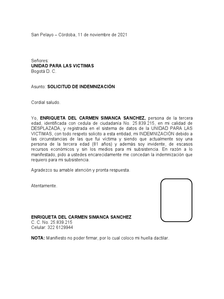 Escrito Solicitud de Indemnización | PDF