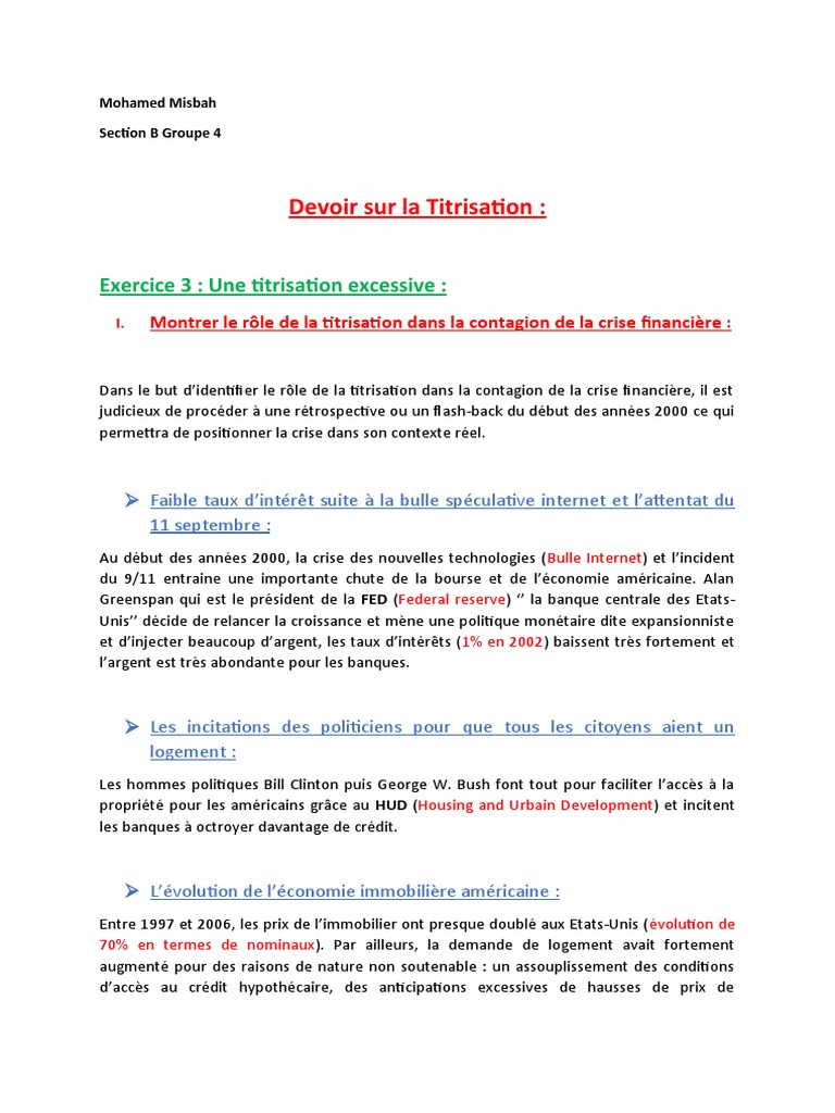 Rôle de la titrisation dans la crise financière | PDF | Crise des ...