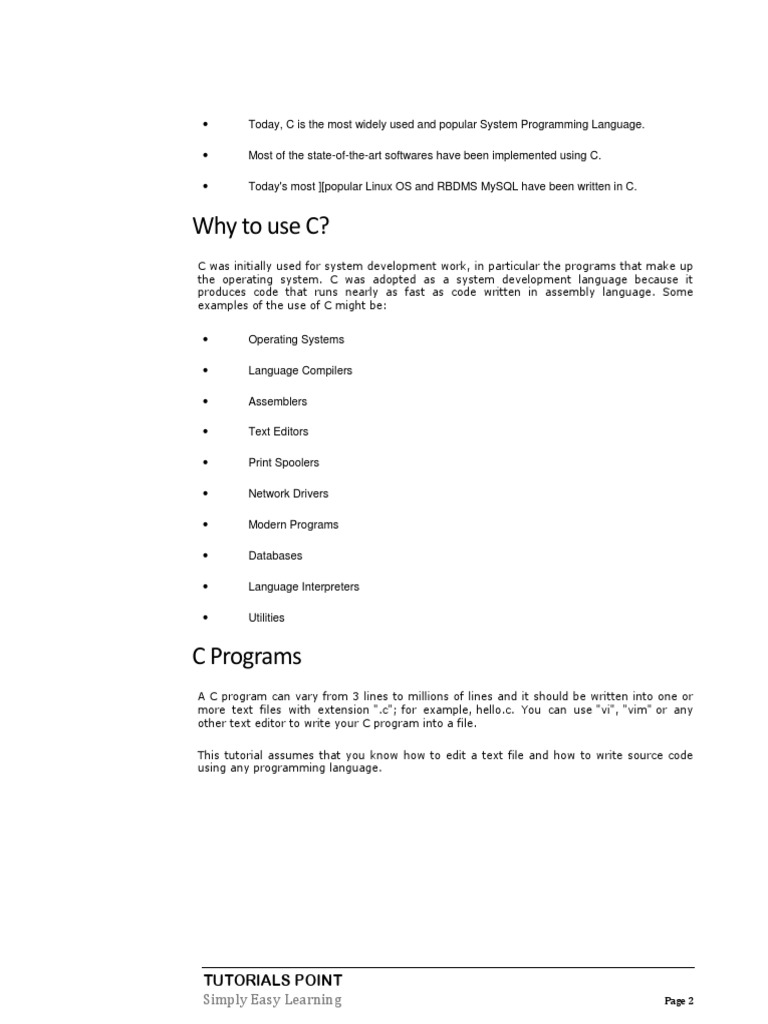 Why To Use C?: Tutorials Point | PDF | Data Type | Variable (Computer ...