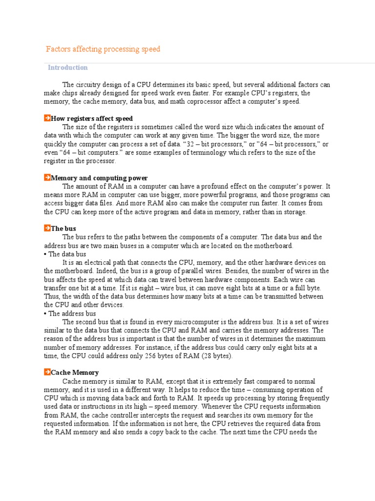 Factors Affecting Processing Speed PDF Random Access Memory Cpu Cache