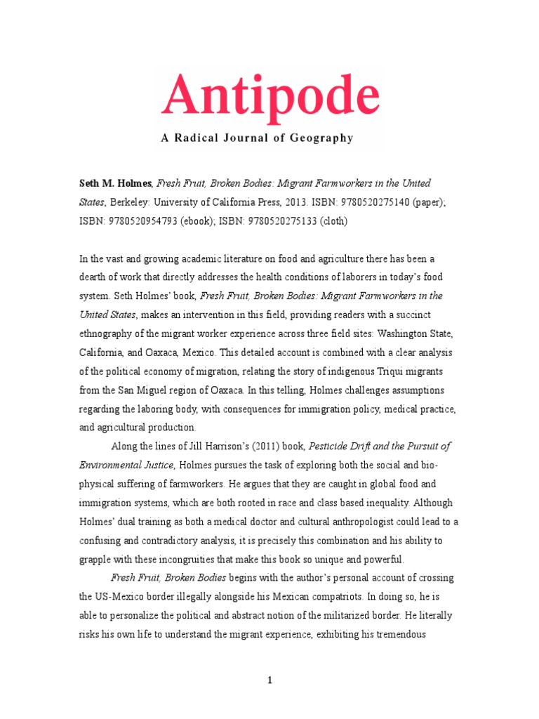 Book Review Fresh Fruit Broken Bodies Mi PDF Farmworker Health Care