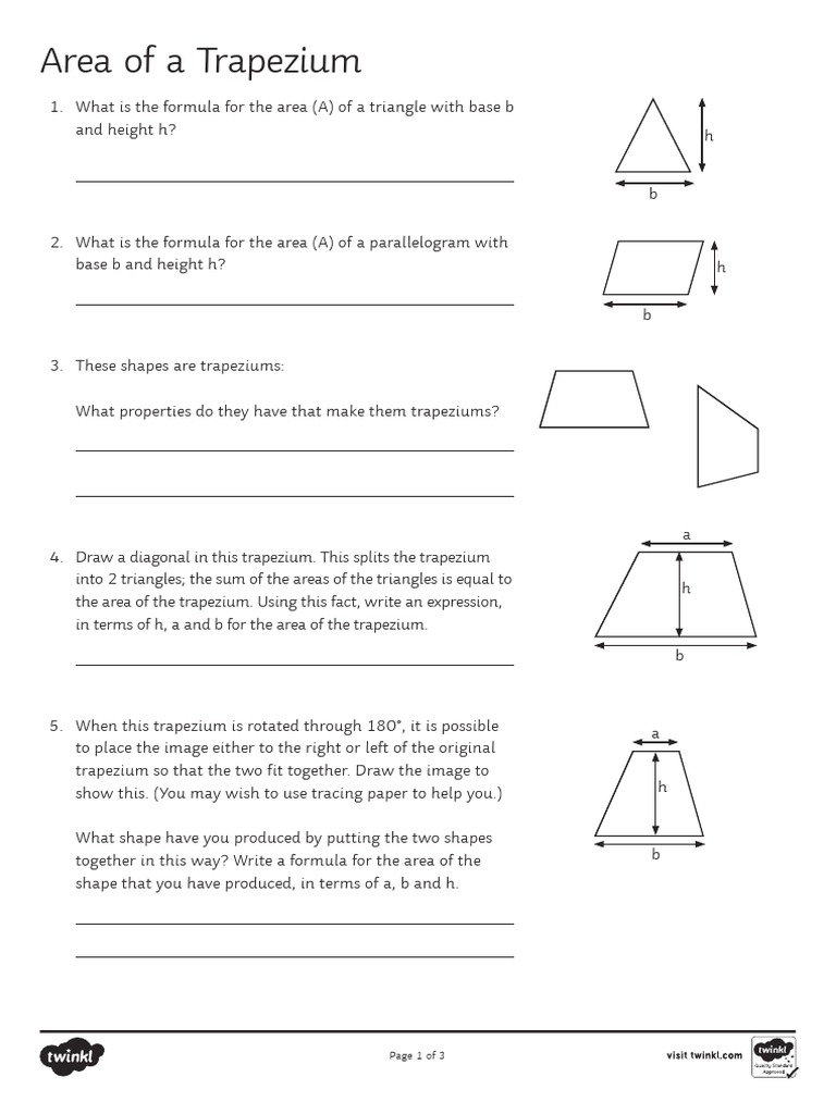 Area of Trapezium Worksheet for Class 8 | PDF | Area | Triangle