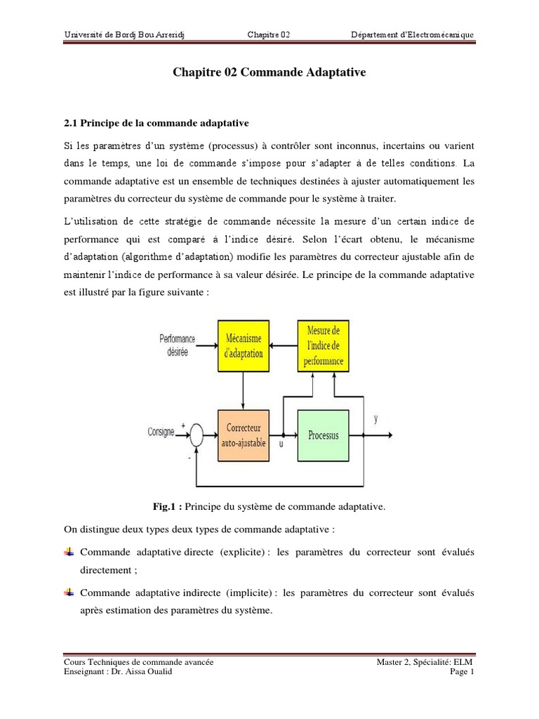 Commande Adaptative et Lois Associées | PDF