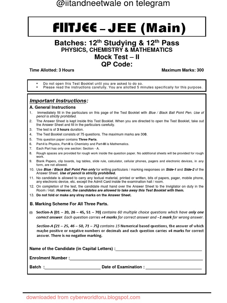 Fiitjee Jee Main 2 Pdf Electron Physical Sciences