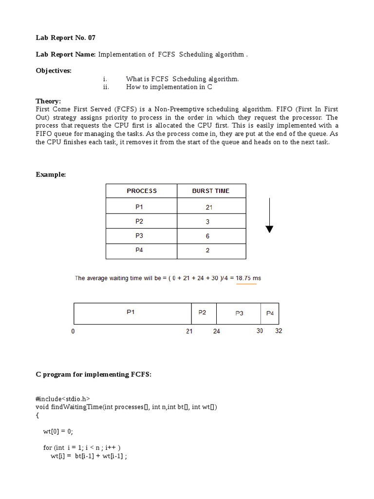 Lap No-07 - Implementation of FCFS Scheduling Algorithm | PDF