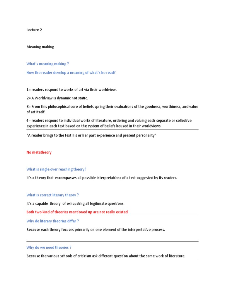 Understanding Meaning Making in Literature | PDF | Aesthetics | Theory