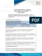 PROGRAMACIÓN LINEAL Guía de Actividades y Rúbrica de Evaluación - Tarea 4 - Solución de Modelos de Programación Lineal de Decisión y Optimización