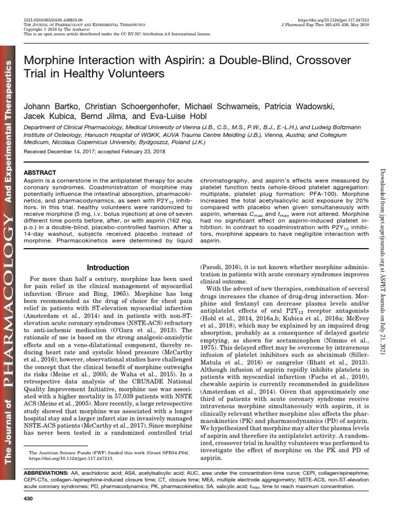 Morphine Interaction Aspirine PDF Aspirin Myocardial Infarction