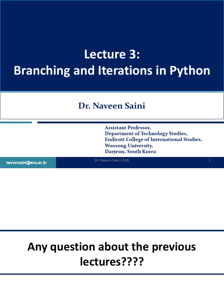 Lecture 3 Branching and Iterations PDF Control Flow Computer