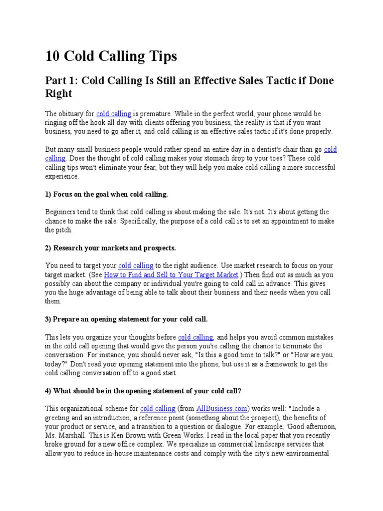 Effective Cold Calling Tips for Success | PDF | Sales | Market (Economics)