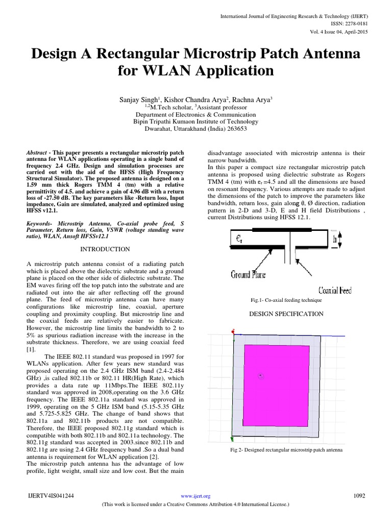 Design of a rectangular microstrip patch antenna for WLAN applications ...