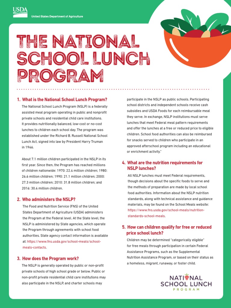 NSLP Fact Sheet | PDF | School Meal | United States Department Of ...