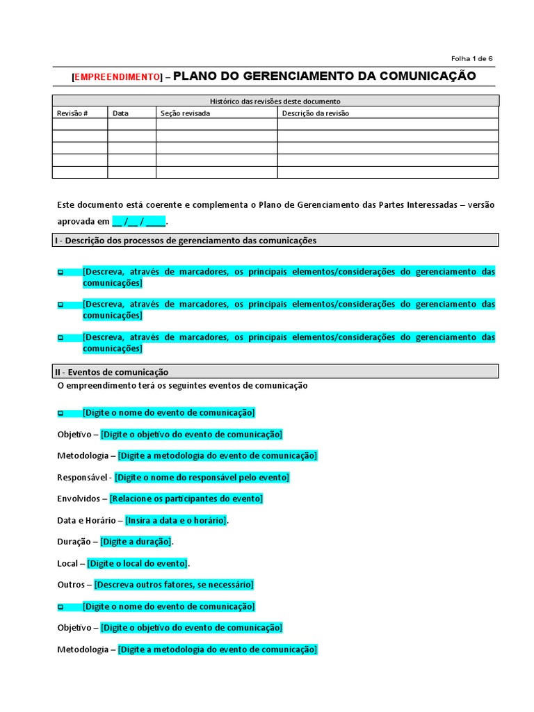 8 Modelo De Plano De Gerenciamento Da Comunicação Pdf Comunicação