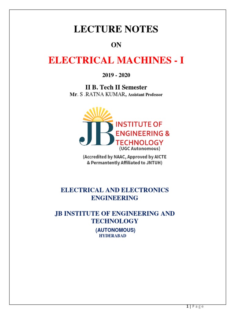 Electrical Machines I Lecture Notes | PDF | Electric Generator ...