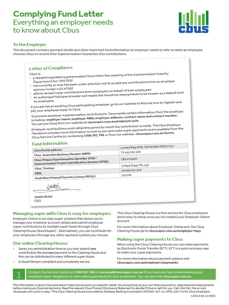 Cbus Super Compliance Letter for Employers | PDF | Economies ...