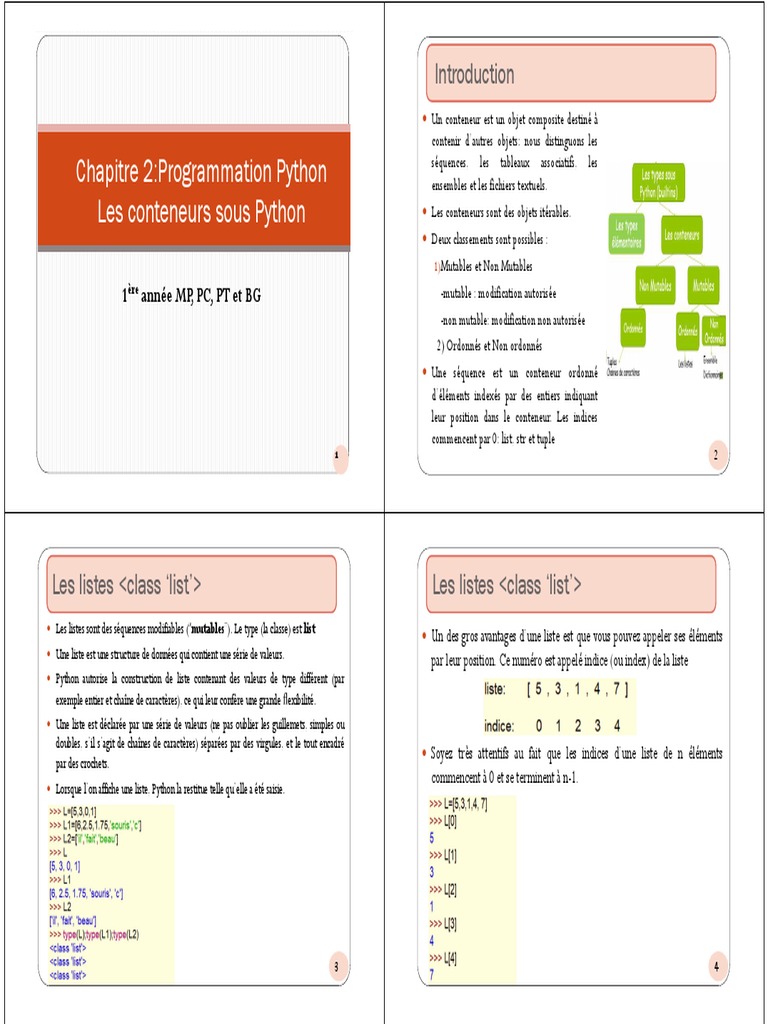 Conteneurs en Python : Listes et Tuples | PDF | Ensemble (Mathématiques ...