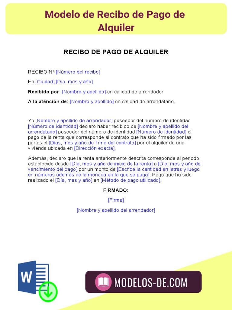 Recibo De Pago Alquiler Modelo de Recibo de Pago de Alquiler | PDF