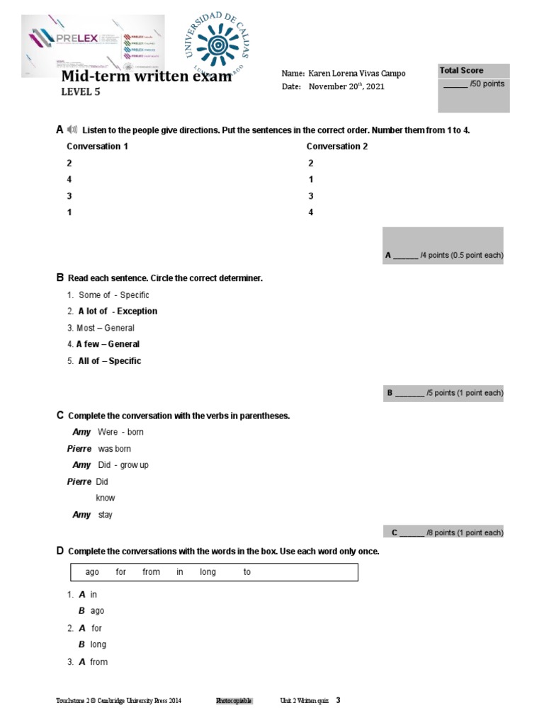 Mid-Term Level 5 Answer Sheet | PDF | Cognitive Science | Communication