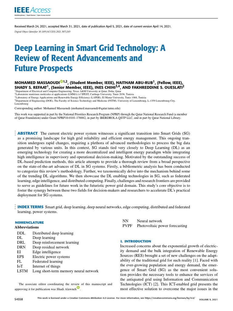 Deep Learning in Smart Grid Technology A Review of Recent Advancements ...