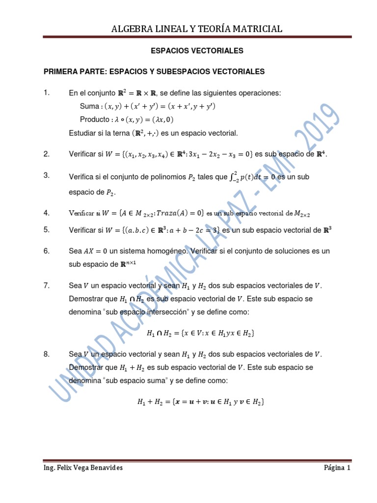 Espacios Vectoriales y Teoría Matricial | PDF | Base (álgebra lineal ...