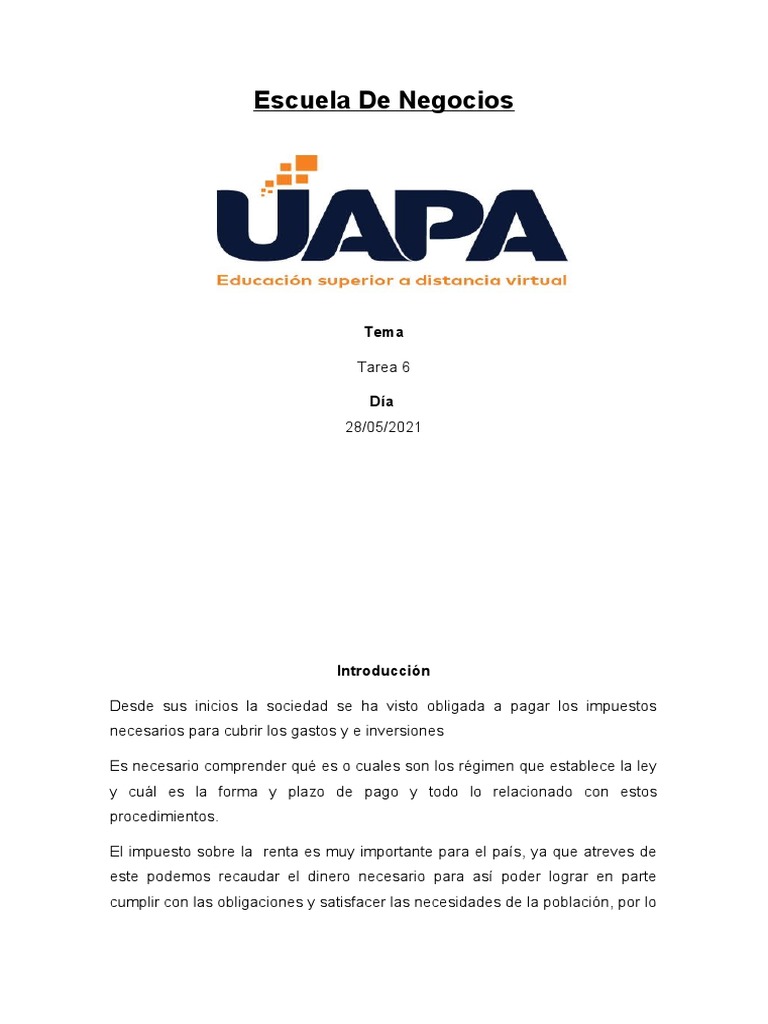 Tarea 6 de Regimen Tributario 2 | PDF | Impuesto sobre la renta | Impuestos