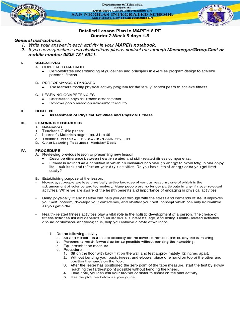 Detailed MAPEH Lesson Plan for Grade 8 | PDF | Physical Fitness ...