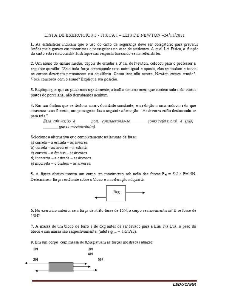 Exercícios Sobre As Leis De Newton – PRWE