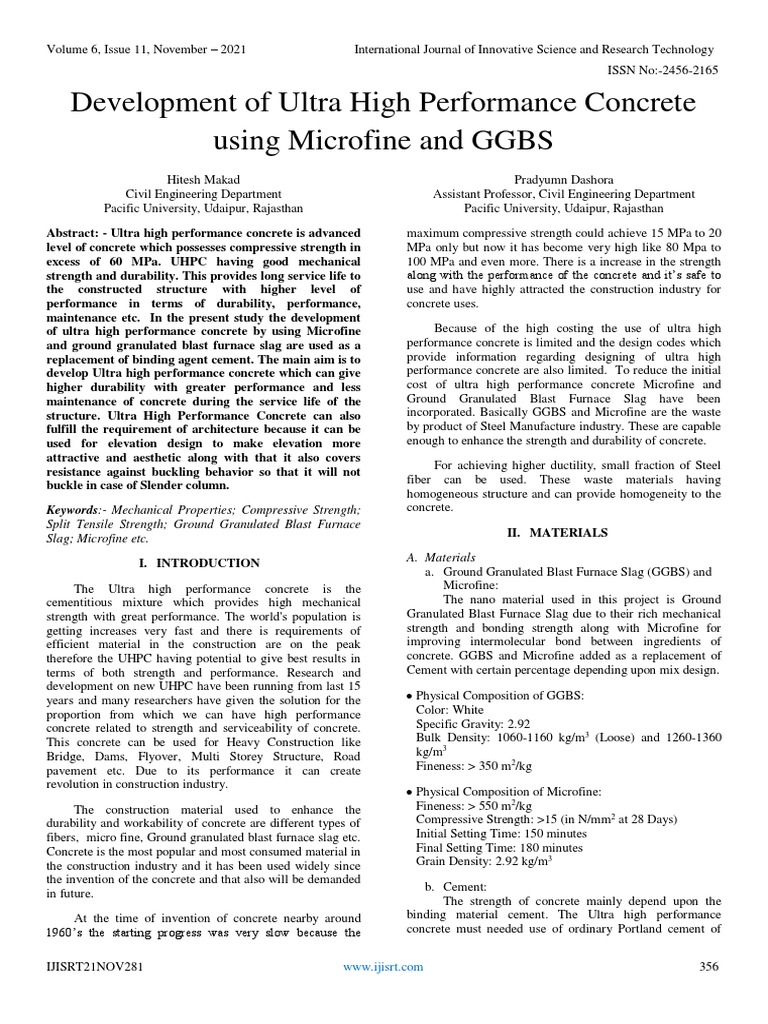 Ultra High Performance Concrete with GGBS | PDF | Concrete ...