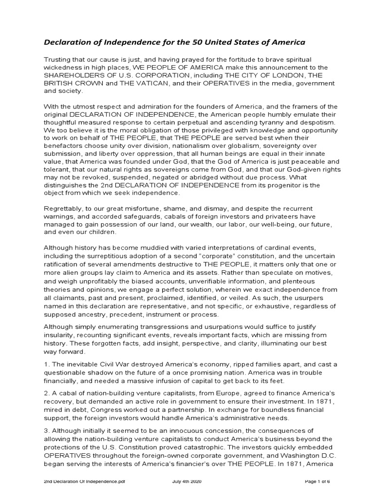 2nd Declaration of Independence | PDF | Political Ideologies | Democracy