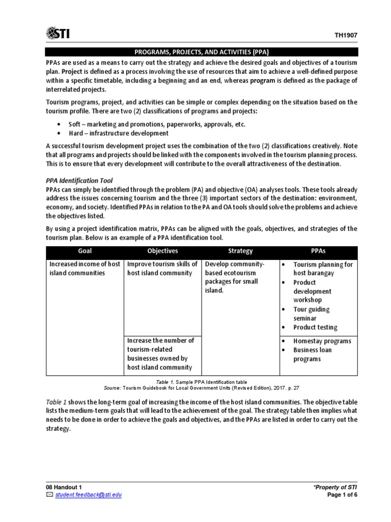 Tourism Policy Handout 8 | PDF | Tourism | Goal