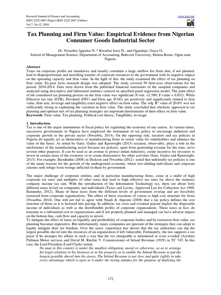 Tax Planning and Firm Value | PDF | Taxes | Ordinary Least Squares