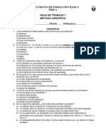 Método científico: hoja de trabajo 1 con preguntas y problemas de física