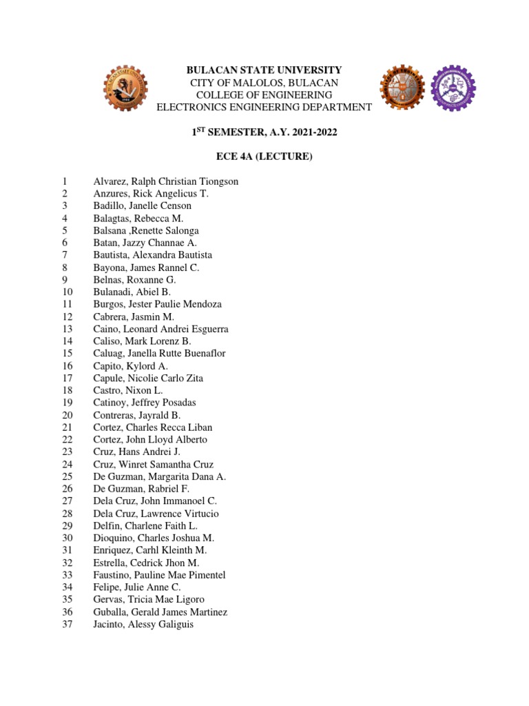 ECE 4A Student Roster | PDF